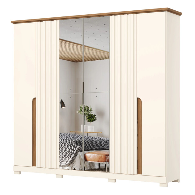 ROPERO NAPOLI 6 PUERTAS 6 CAJONES INTERNOS CON ESPEJO GUARDARROPA CLOSET ARMARIO OFF WHITE