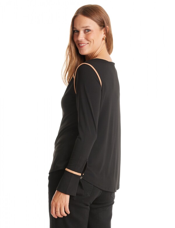 Blusa Ribete Contraste NEGRO/TOSTADO