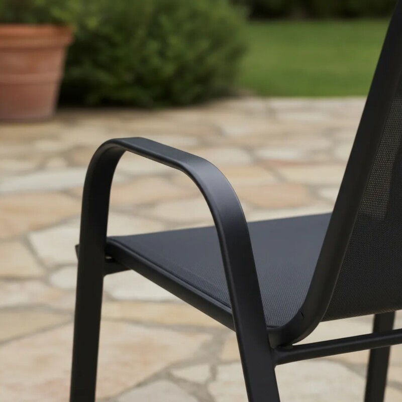 Set x2 Silla De Jardín De Metal Y Textilina Apilable con Apoyabrazos NEGRO