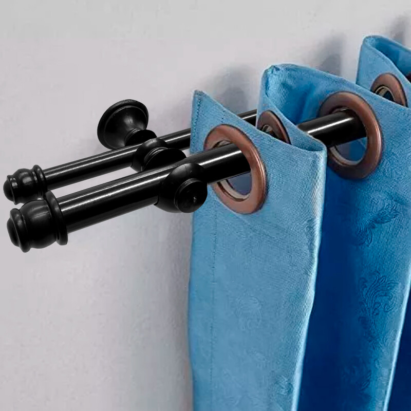 Barrote cortina doble de metal 2 Metros + 2 Soportes NEGRO
