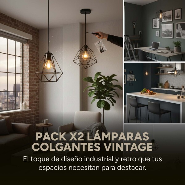 Lampara Vintage Porta Artefacto Colgante Retro Porta Pack X2 Lampara Vintage Porta Artefacto Colgante Retro Porta Pack X2