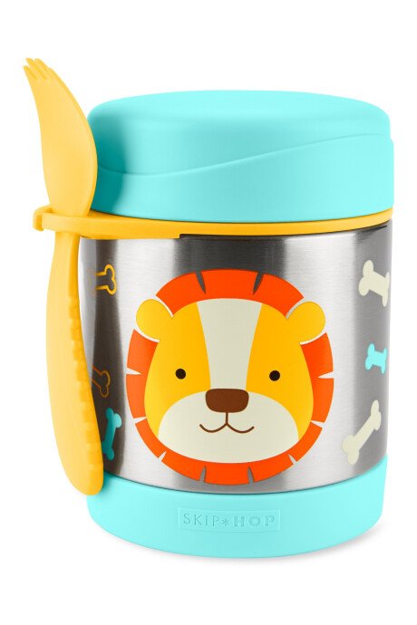 Tupper de acero inoxidable con cubierto diseño león Tupper de acero inoxidable con cubierto diseño león