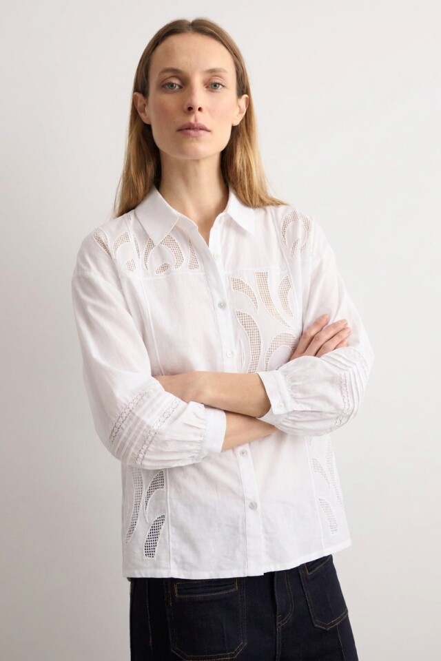 Camisa bordada y calada blanco