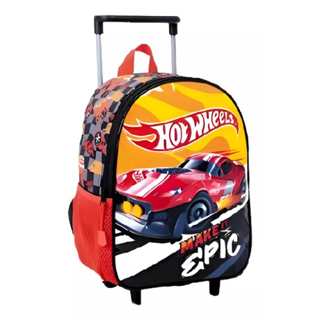 Mochila Infantil Hot Wheels C/carro 40cm Rueditas Negro