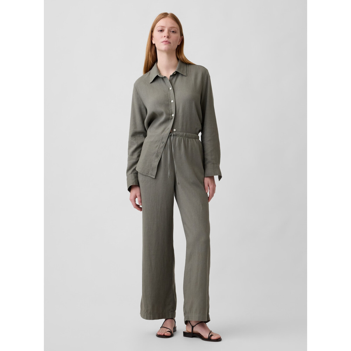 V-LINEN PO WIDE LEG - MESCULEN GREEN 