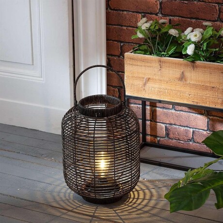 Farol Lámpara Símil Mimbre c/ Luz Led Pilas p/ Hogar Int-Ext Marrón