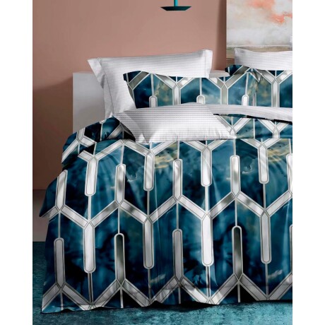 Manta capitoneada Cotton Flor 1 plaza 1.45 x 2.25 mts con porta almohada Azul petróleo