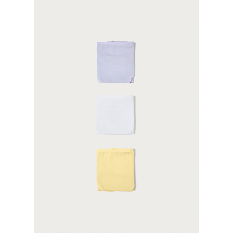 KIT COM 3 CALCINHAS FEM BRANCO/LILÁS/AMARELO