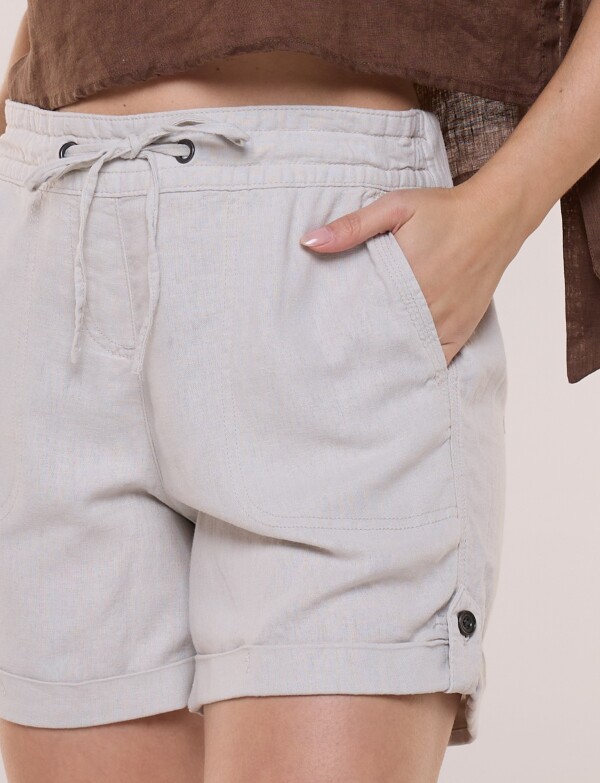 Short De Lino Con Cintura Elastizada BEIGE CLARO