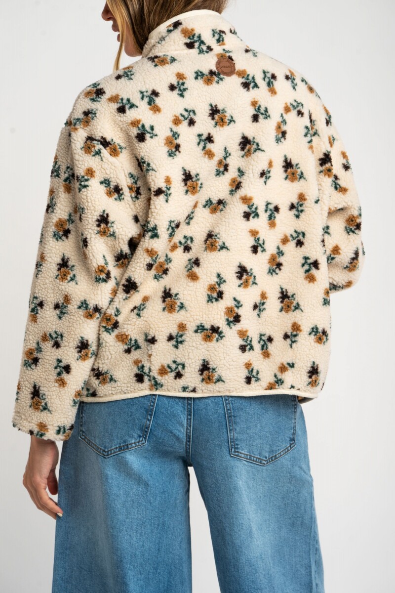 Campera Corderito Estampada Flores Nácar