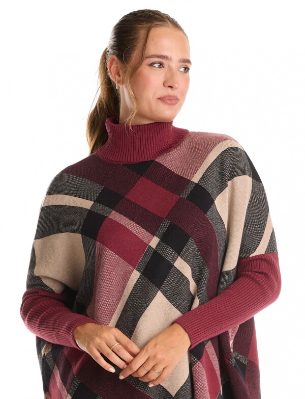 Polera Poncho Oversize MULTI/BORDEAUX