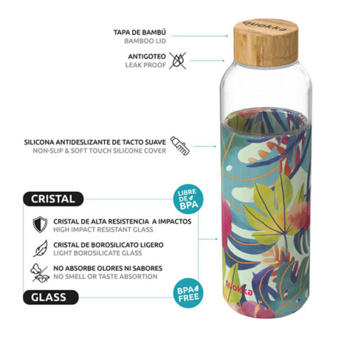 Botella de Cristal Quokka Flow - Varios Diseños Tropical