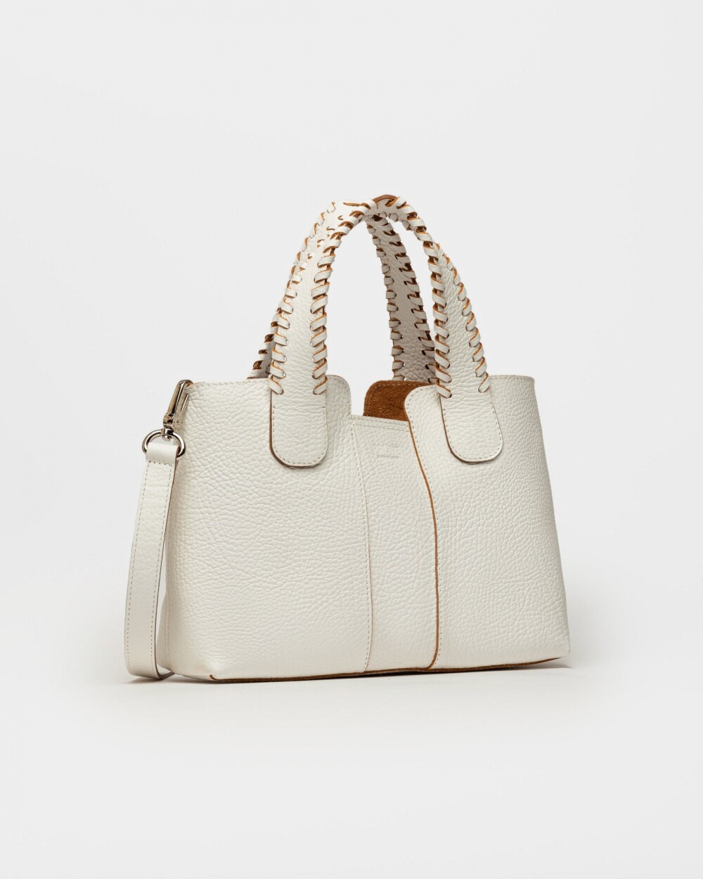 Cartera de mano The Braided en cuero graneado Blanco