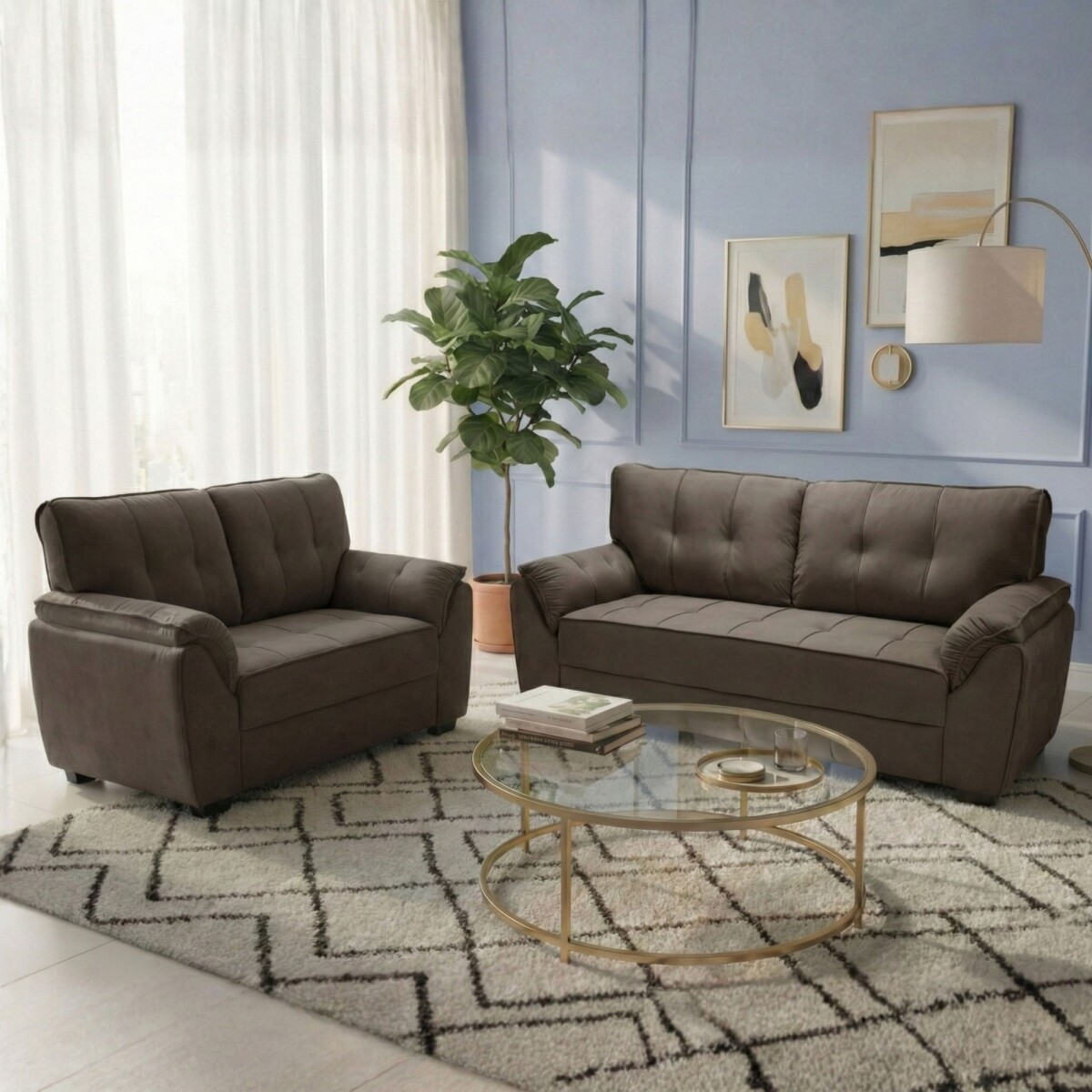 Juego De Living Sillones Sofá 2 Y 3 Cuerpos - Montana - Marrón 