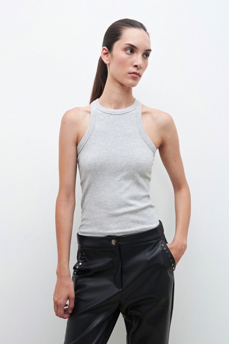 Musculosa canalé gris melange