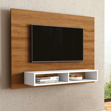 PANEL PARA TV CON ESTANTE - BLANCO/CANELA PANEL PARA TV CON ESTANTE - BLANCO/CANELA