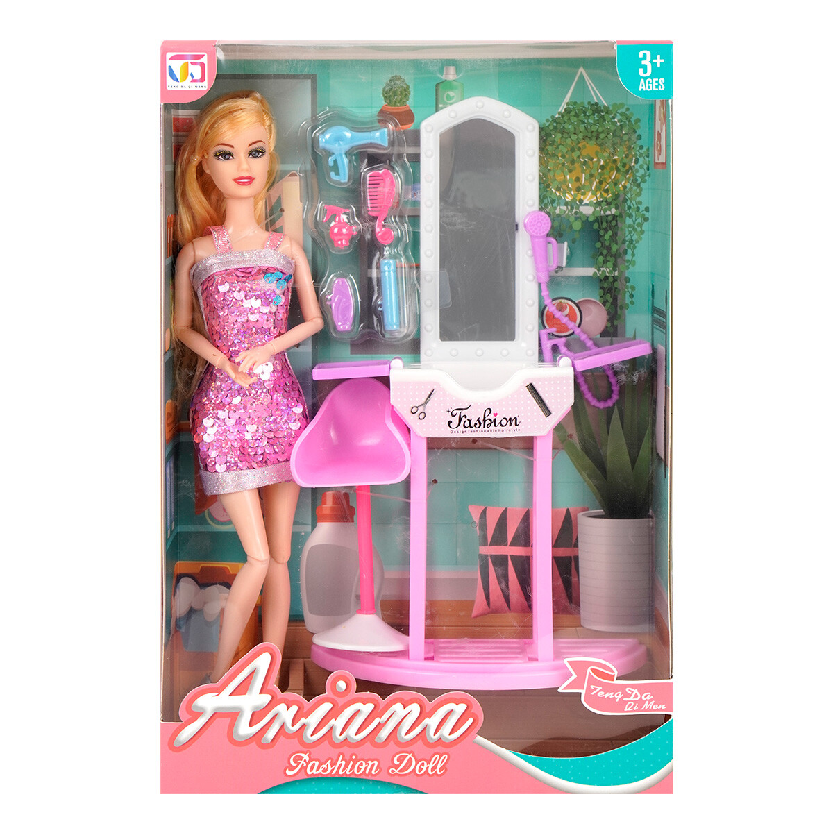 Muñeca articulada con set peluqueria 