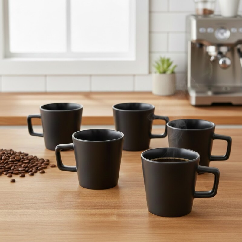 Set x6 Taza de asa recta en cerámica 325ml TOKIO NEGRO