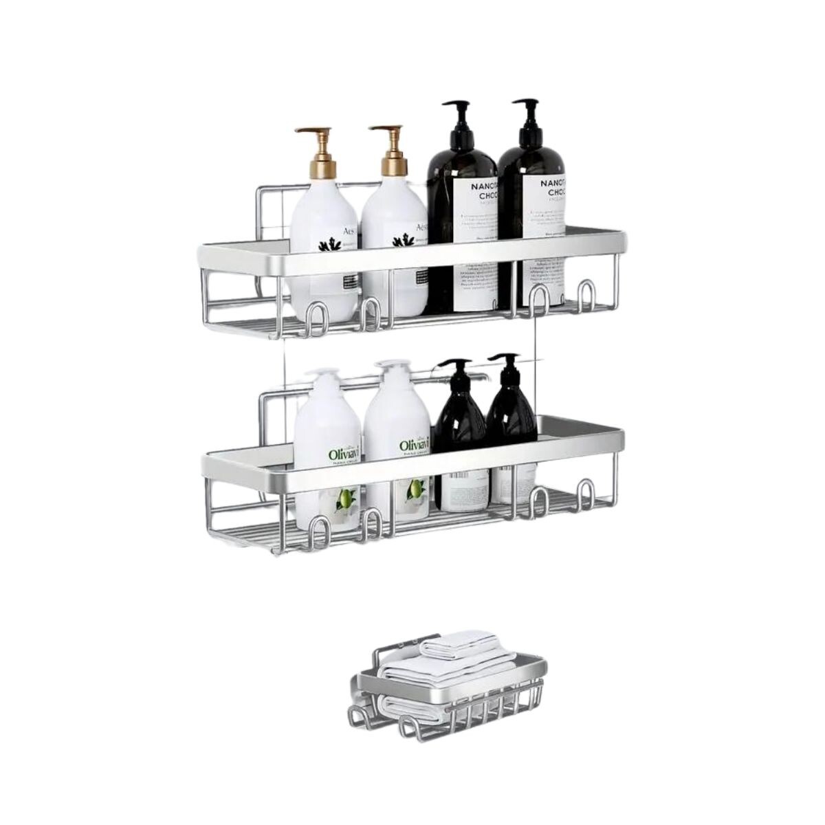 Organizador de Baño y Cocina Adhesivo Repisa de Ducha Set x3 Plateado 