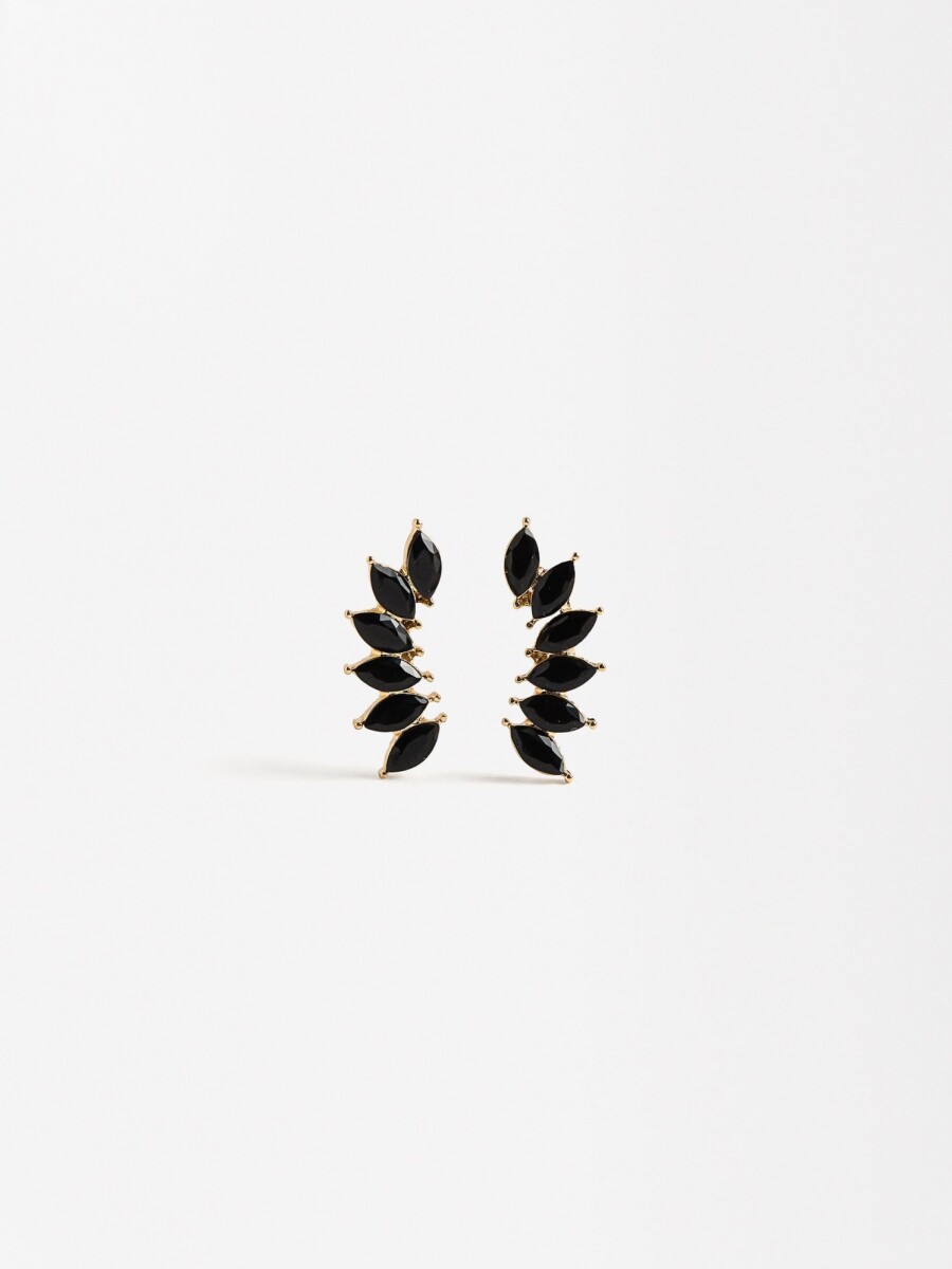 Pendientes Hojas Con Cristales negro
