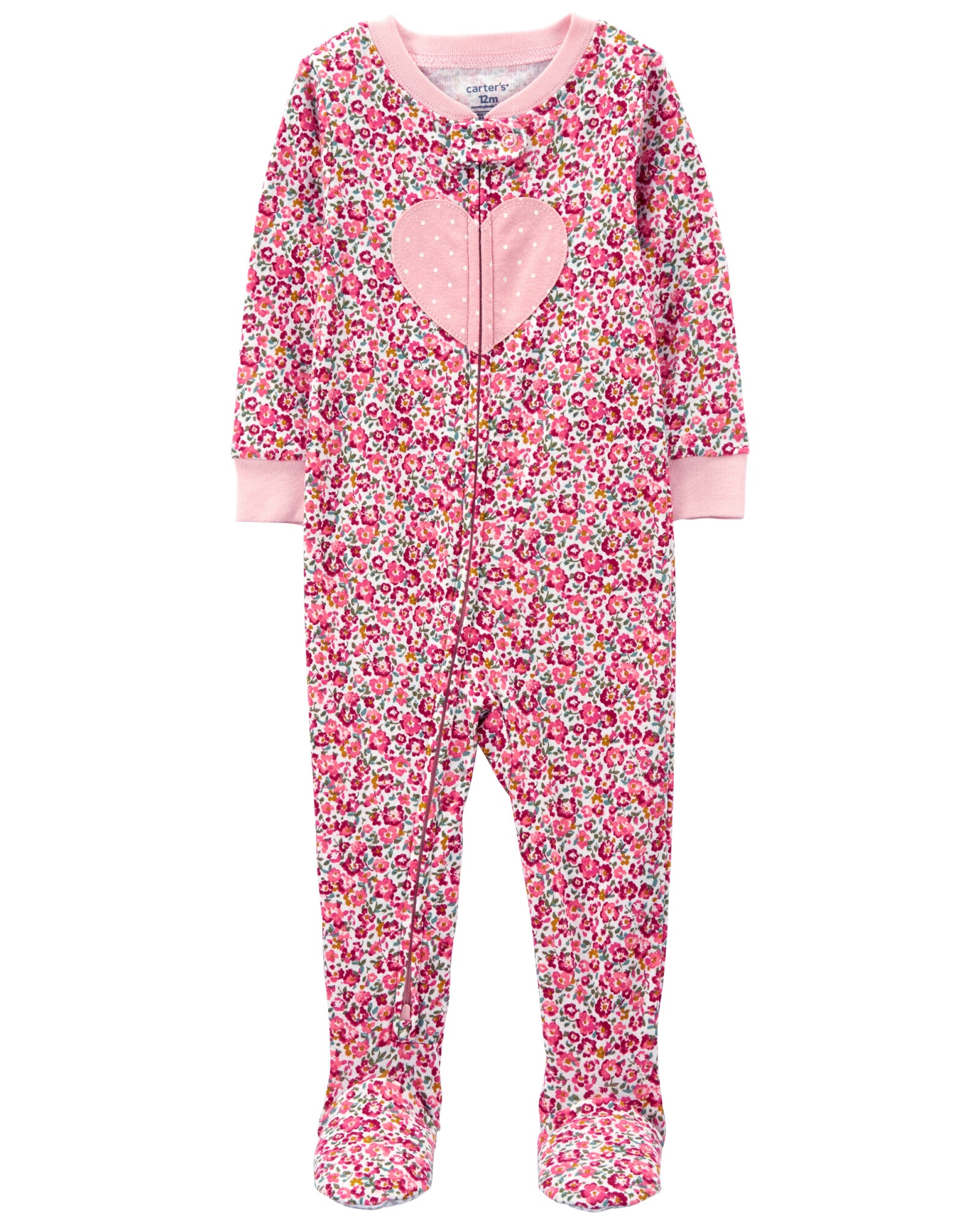 Pijama uno pieza de algodón, con pie, diseño floral Pijama uno pieza de algodón, con pie, diseño floral