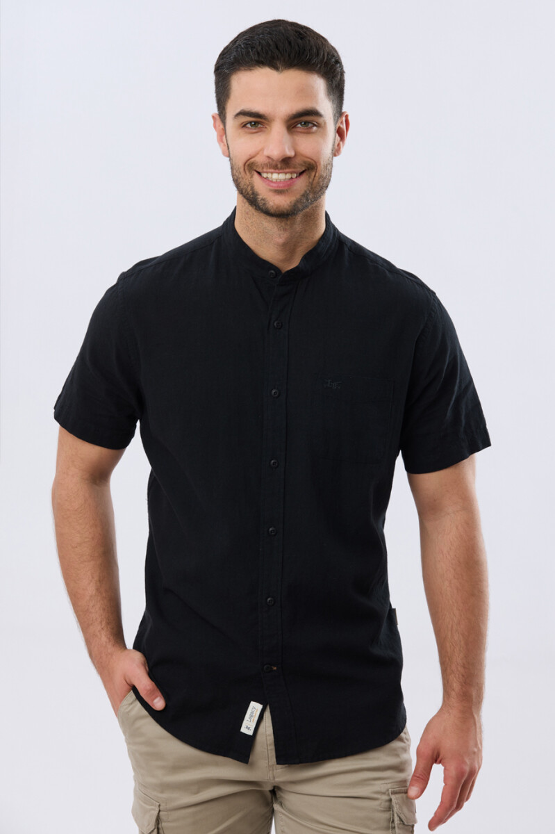 CAMISA LISA DE LINO CUELLO MAO - Negro 
