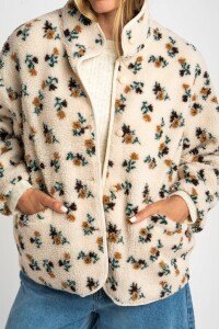 Campera Corderito Estampada Flores Nácar