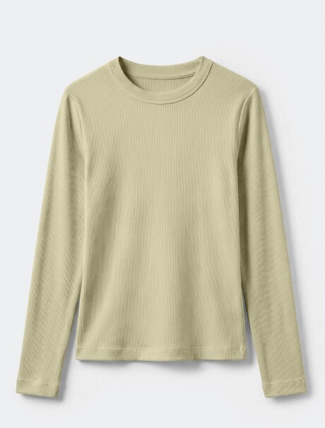 CAMISETA BÁSICA EN TELA ACANALADA VERDE