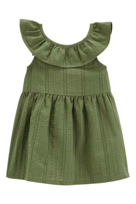 Vestido de algodón mil rayas, cuello con volados Sin color