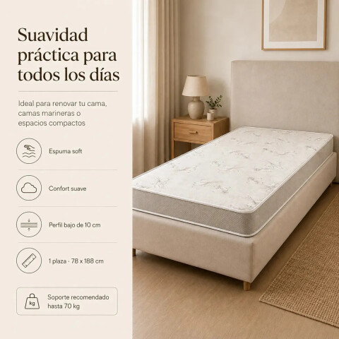 Colchón 1 Plaza Quito – Espuma Soft Suave – 188 x 78 x 10 cm Colchón 1 Plaza Quito – Espuma Soft Suave – 188 x 78 x 10 cm