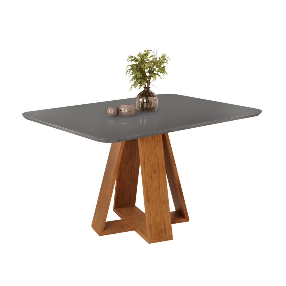 Juego De Comedor - 4 Sillas + Mesa Tapa De Vidrio - Celeste Marrón | Gris