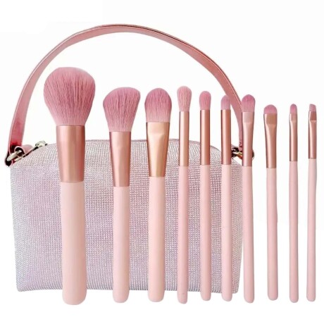 Set Completo Maquillaje 10 Piezas Brochas Pinceles y Estuche Rosado