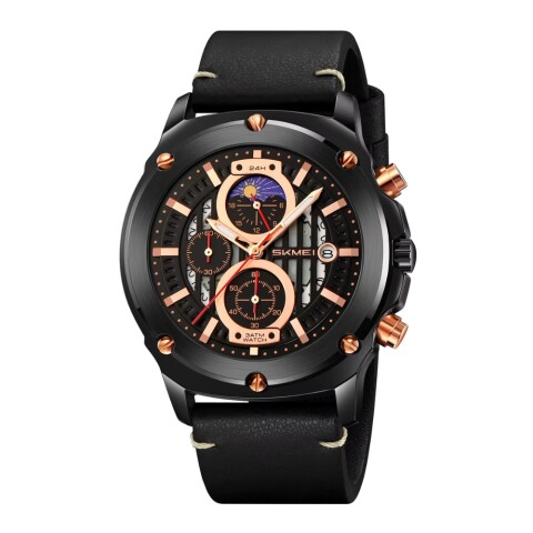 Reloj Skmei 9351BKBK para hombre con correa de cuero Negro