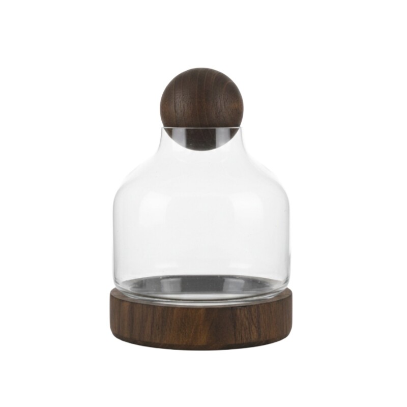 BASE DE VIDRIO C/BASE Y TAPA MADERA 17X25CM Unica