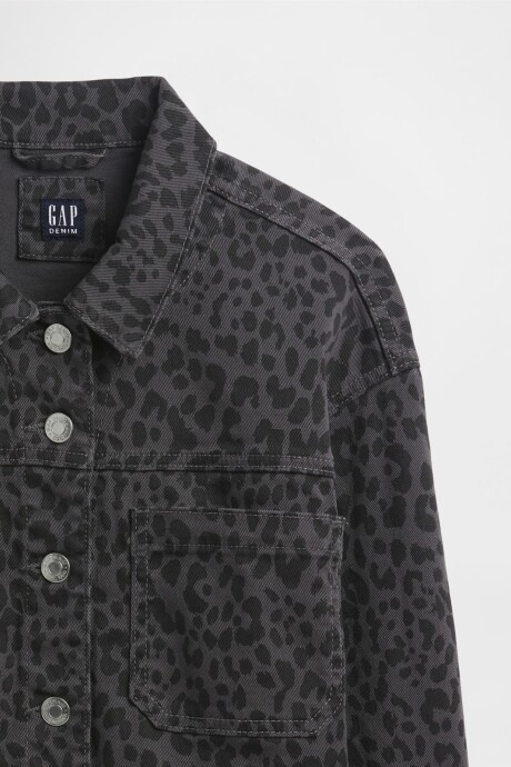 Campera De Jean Niña Black Leopard