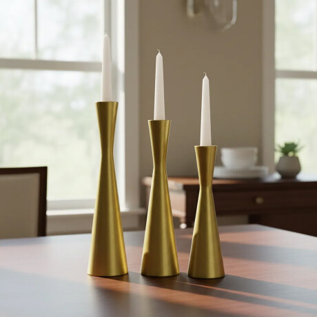 Set X3 Candelabros Metal Portavelas Iluminación Decoración Dorado