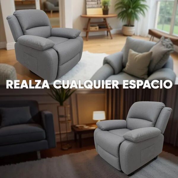 Sofá Sillón Poltrona Reclinable Masajeador Electrico Color Tela Gris Sofá Sillón Poltrona Reclinable Masajeador Electrico Color Tela Gris