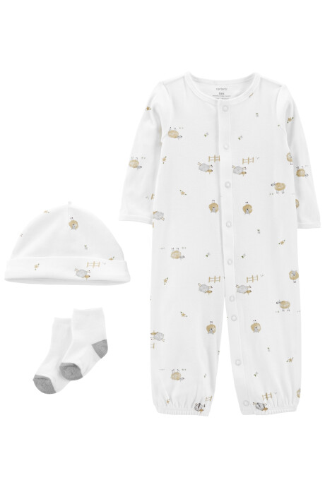 Pijama convertidor de algodón con medias y gorro, diseño ovejitas Sin color