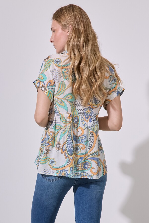 Camisa Gasa Print MULTI/ANARANJADO