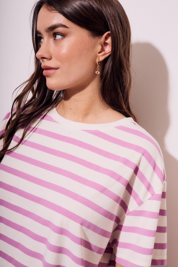 Remera Algodón Rayada Lavanda