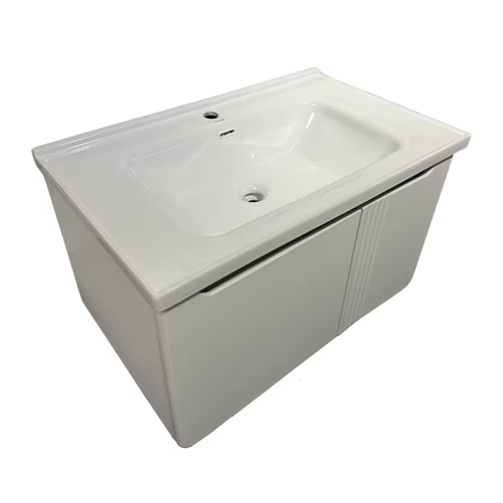 Mueble de baño suspendido Curve Blanco 80 cm Con Bacha de Loza Mueble De Baño Suspendido Curve Blanco 80 Cm Con Bacha De Loza