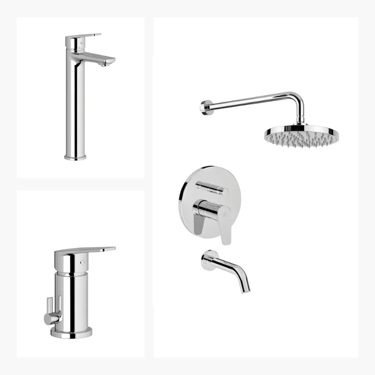 Juego De Griferia Monocomando Brillo Linea Blest Baño 