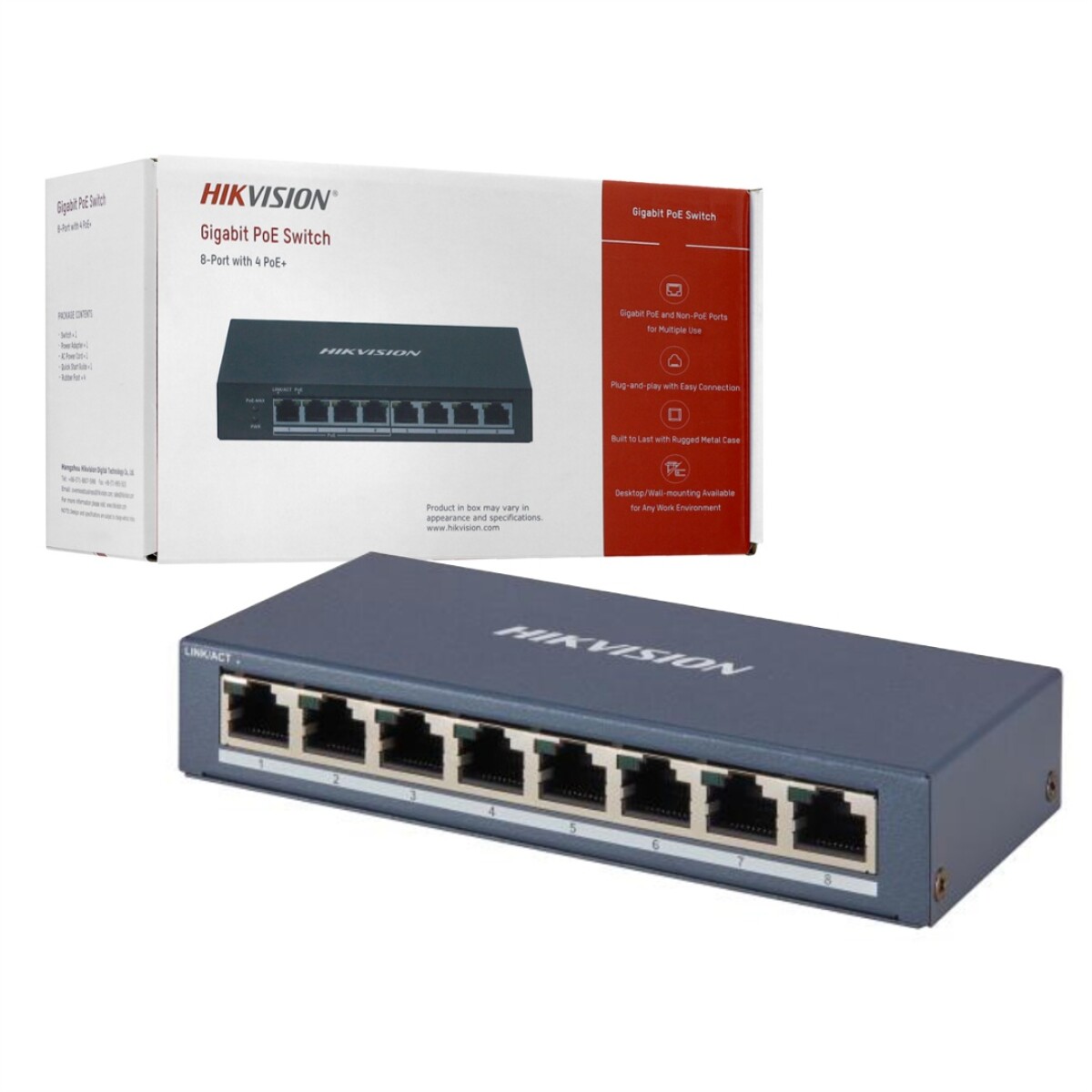 Switch Hikvision 8 Puertos Gigabit (4 Puertos Poe) 60W 