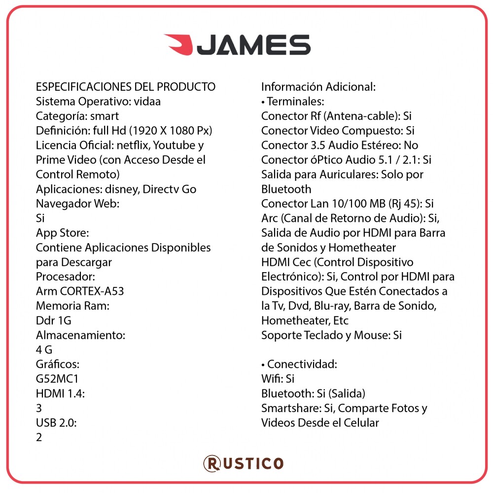 Televisor Smart James 43" - Led S43 T2E Televisor Smart James 43" - Led S43 T2E