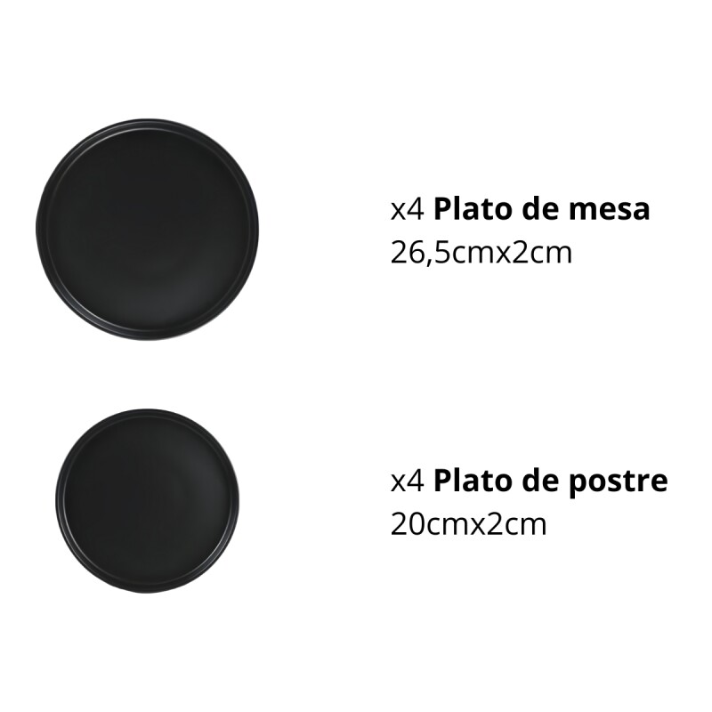 Juego vajilla 12 platos cerámica TOKIO NEGRO