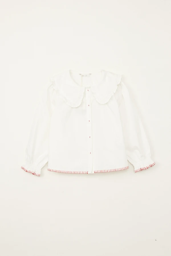 Camisa con doble cuello volados Blanco