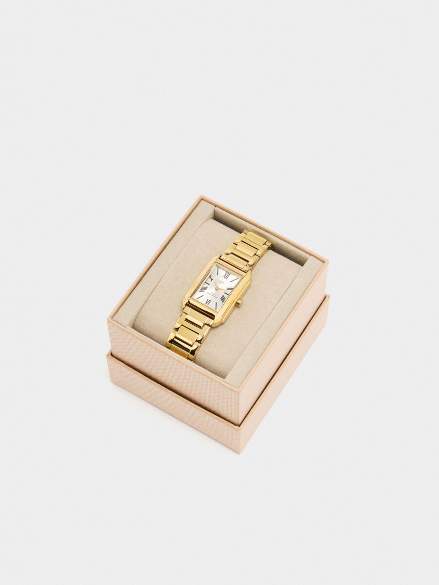 Reloj Rectangular Pulsera De Acero Inoxidable dorado