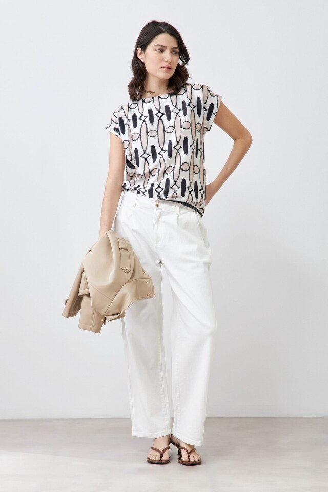 Blusa frente estampada beige