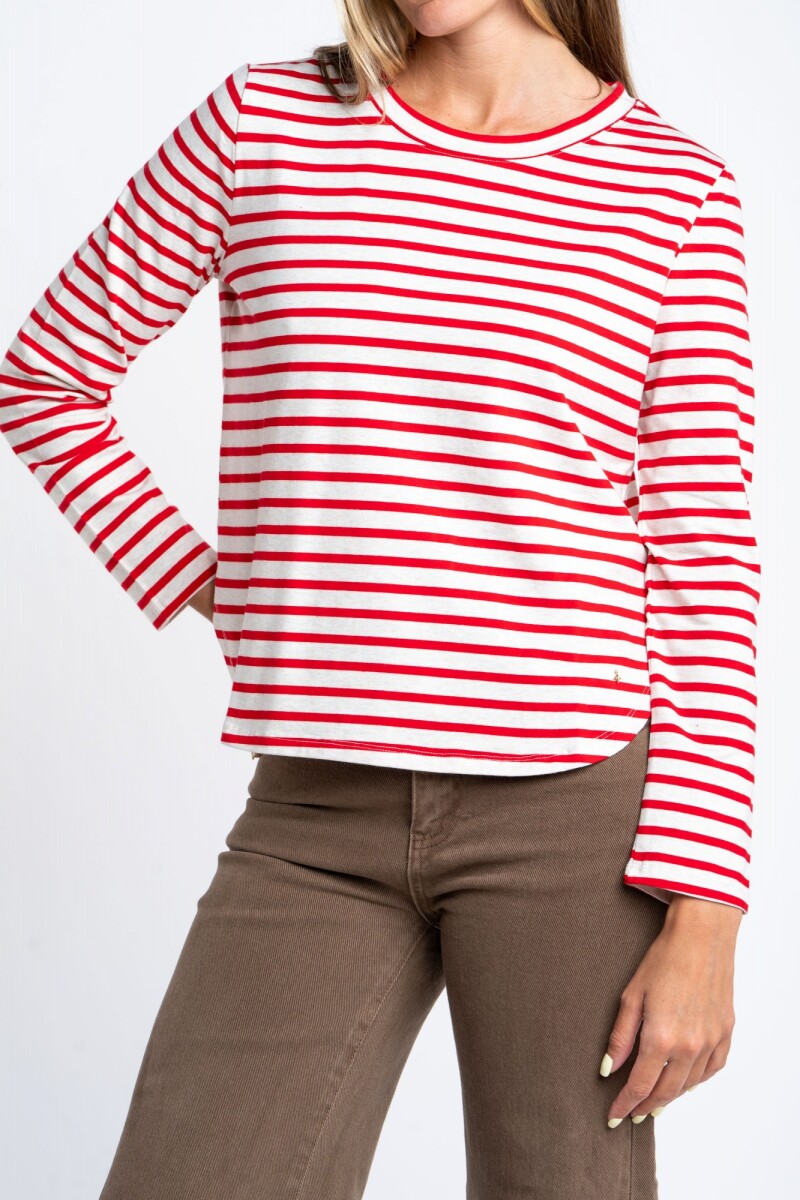 Remera Rayada Algodón Elastano Rojo