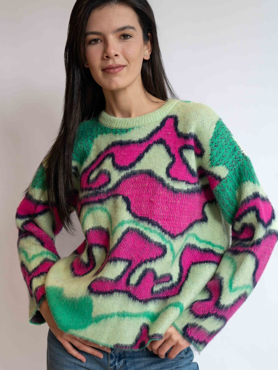 Sweater ondas combinado - Verde Manzana 